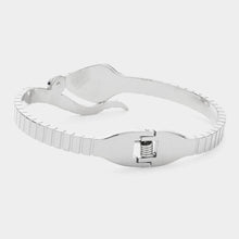 Load image into Gallery viewer, Silver Stone Pointed Mother Of Pearl Snake Hinged Bracelet
