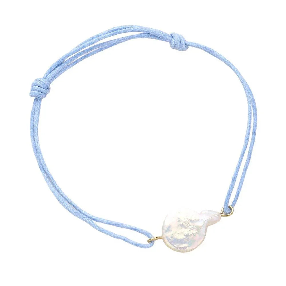 Blue Freshwater Pearl Pointed Waxed Thread Adjustable Bracelet - Jewelry Store by Erik Rayo