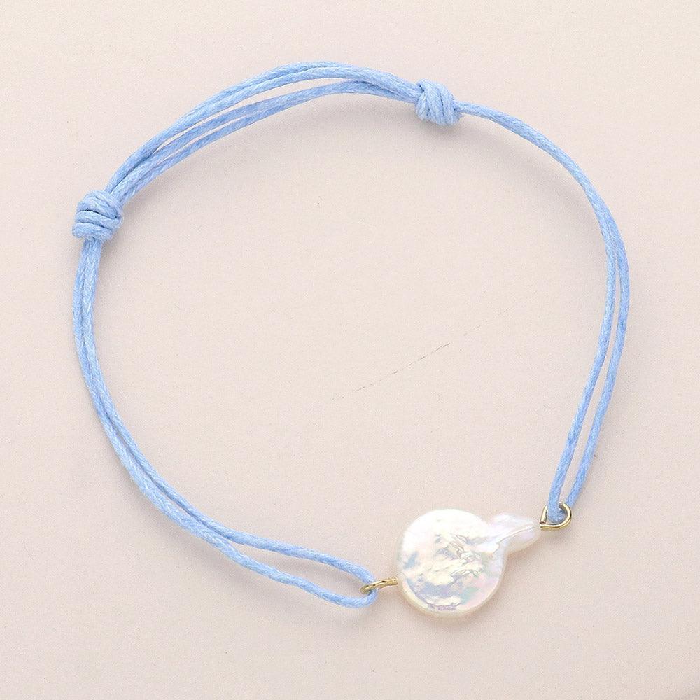Blue Freshwater Pearl Pointed Waxed Thread Adjustable Bracelet - Jewelry Store by Erik Rayo