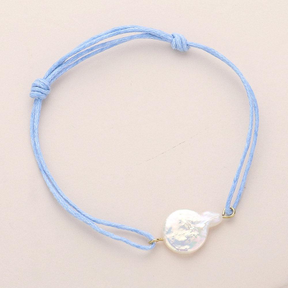 Blue Freshwater Pearl Pointed Waxed Thread Adjustable Bracelet