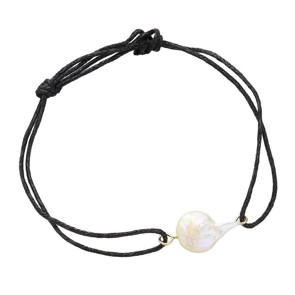 Black Freshwater Pearl Pointed Waxed Thread Adjustable Bracelet - Jewelry Store by Erik Rayo