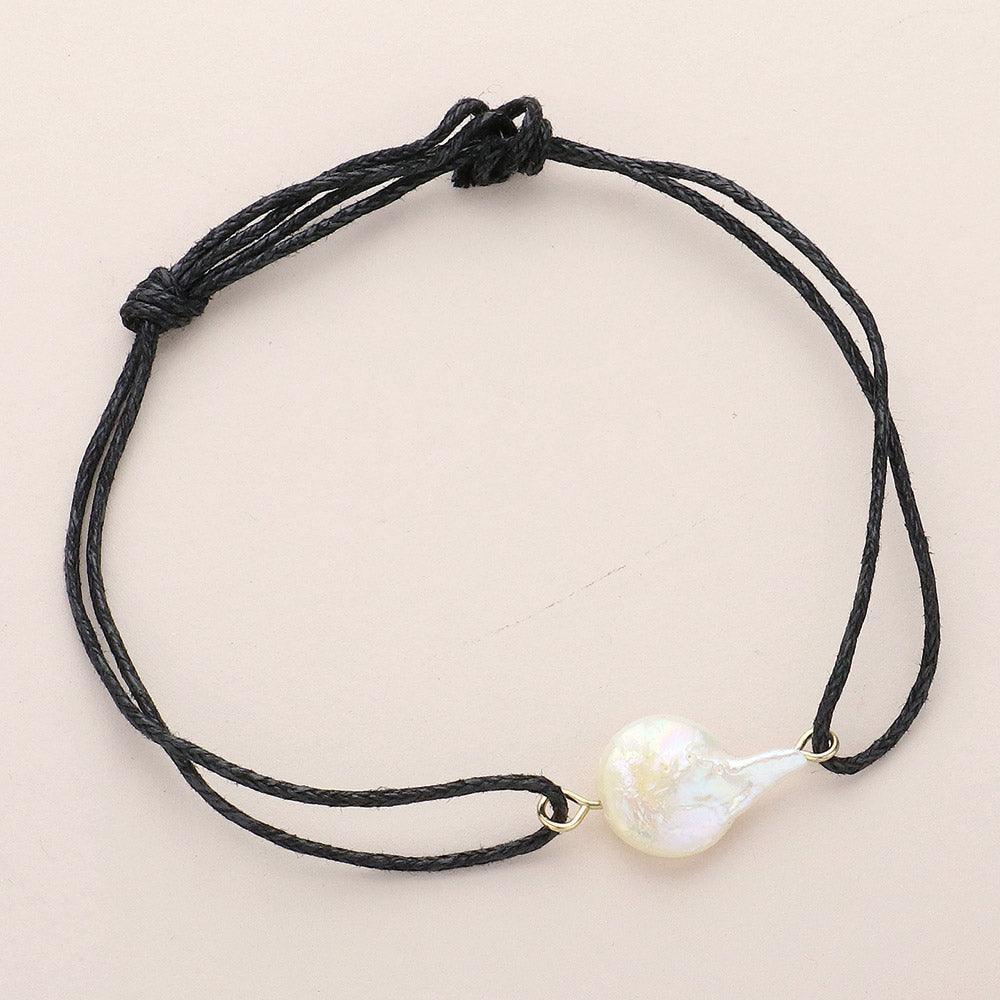 Black Freshwater Pearl Pointed Waxed Thread Adjustable Bracelet - Jewelry Store by Erik Rayo