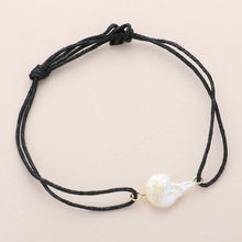 Load image into Gallery viewer, Black Freshwater Pearl Pointed Waxed Thread Adjustable Bracelet
