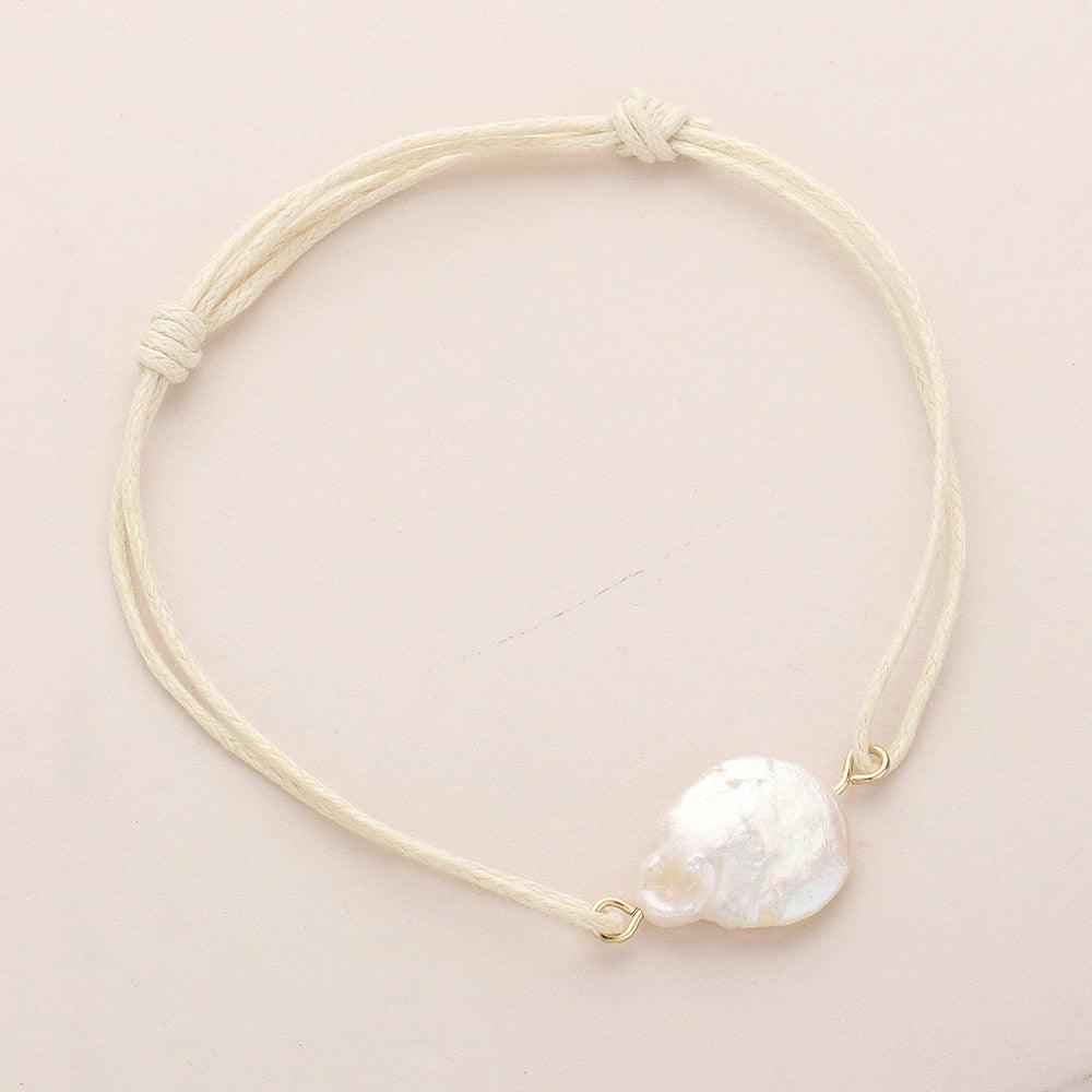 Ivory Freshwater Pearl Pointed Waxed Thread Adjustable Bracelet