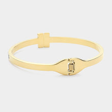 Load image into Gallery viewer, Gold Stone Paved T Bangle Hinged Bracelet
