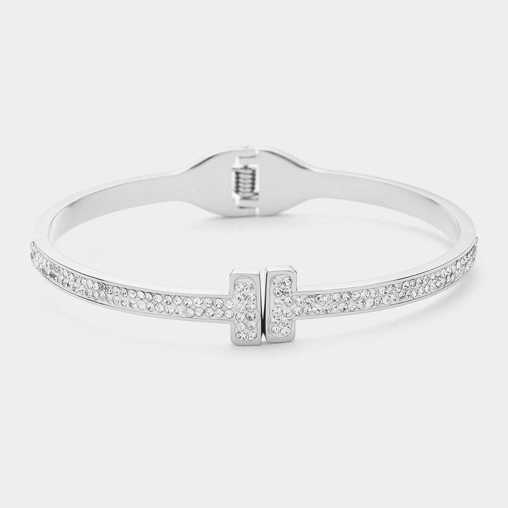 Stone Paved T Bangle Hinged Bracelet - Jewelry Store by Erik Rayo