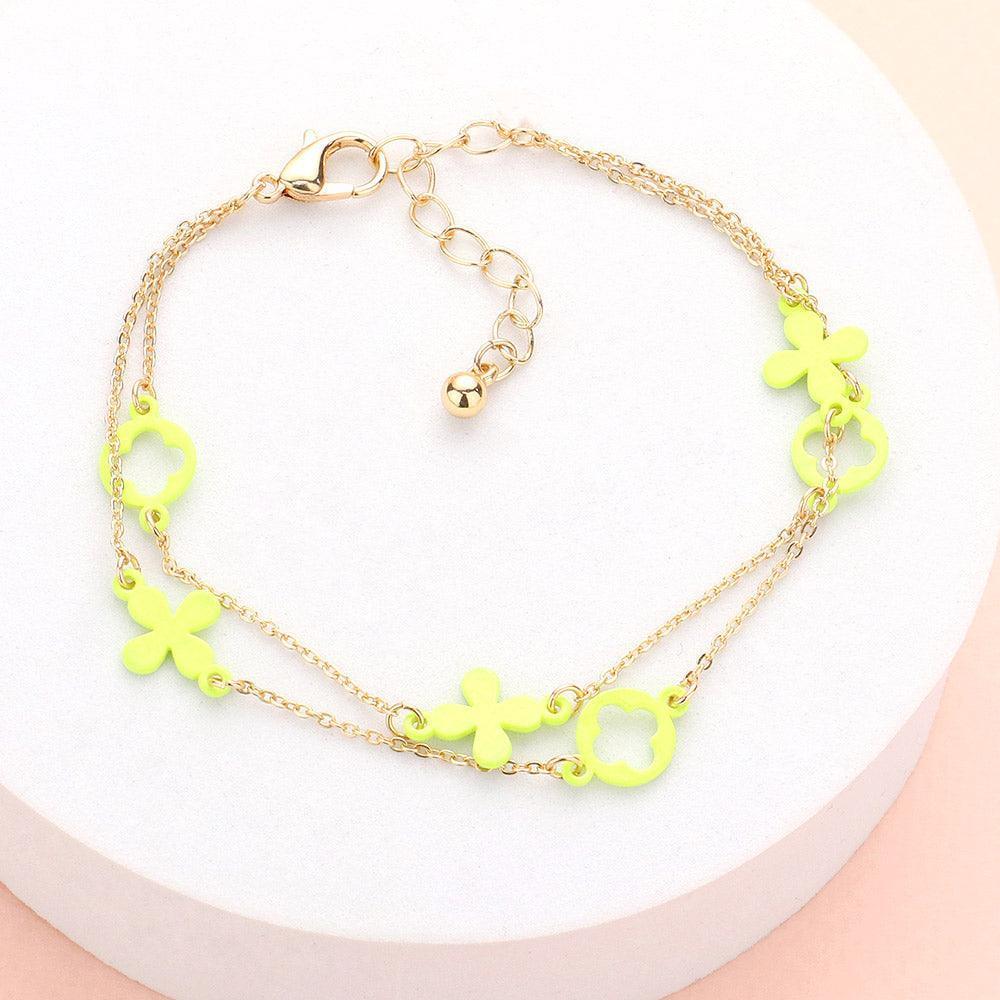 Yellow Colored Flower Crisscross Station Double Layered Bracelet - Jewelry Store by Erik Rayo