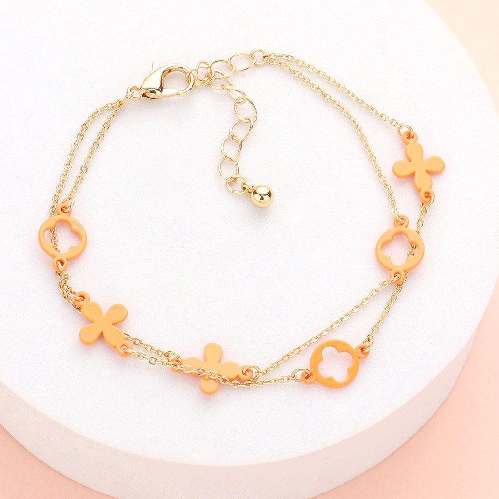 Orange Colored Flower Crisscross Station Double Layered Bracelet - Jewelry Store by Erik Rayo