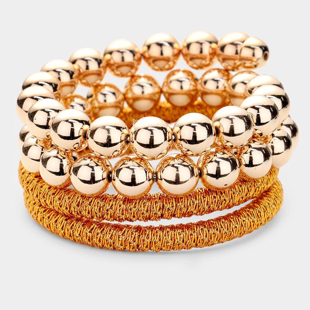 Orange Metal Ball Glitter Bangle Bracelet