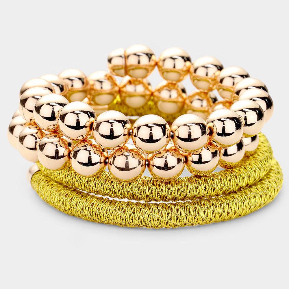 Yellow Metal Ball Glitter Bangle Bracelet