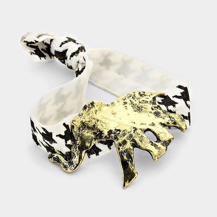 White Hammered metal elephant houndstooth bracelet / ponytail hair band - Jewelry Store by Erik Rayo