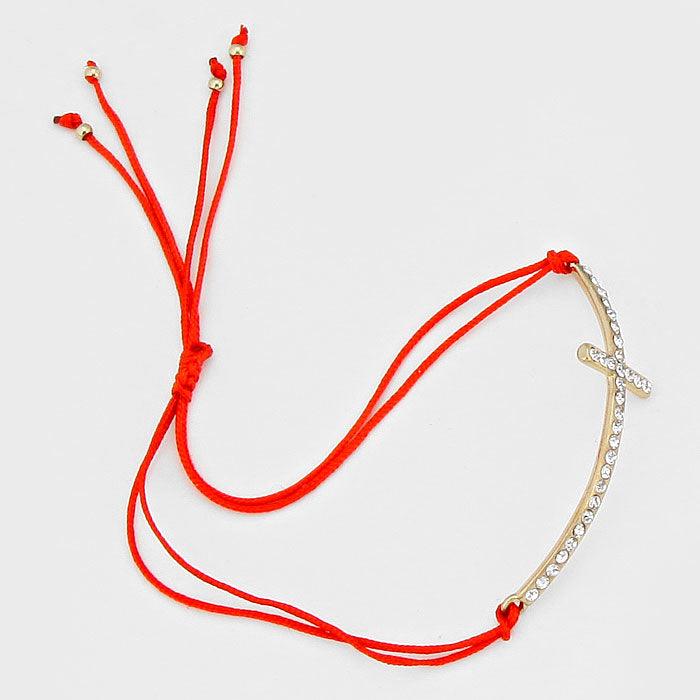 Red Crystal Cross Adjustable Thread Bracelet - Jewelry Store by Erik Rayo