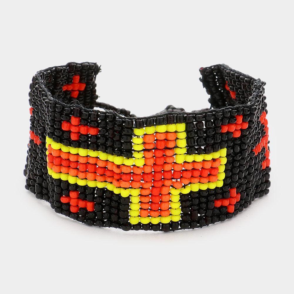 Black Boho Seed Beaded Cross Toggle Bracelet - Jewelry Store by Erik Rayo