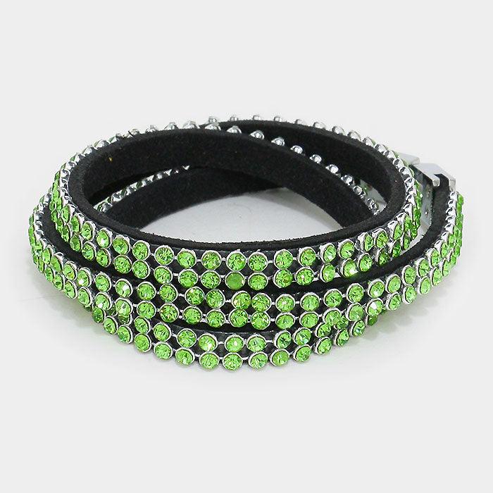 Green 2Row crystal wrap bracelet