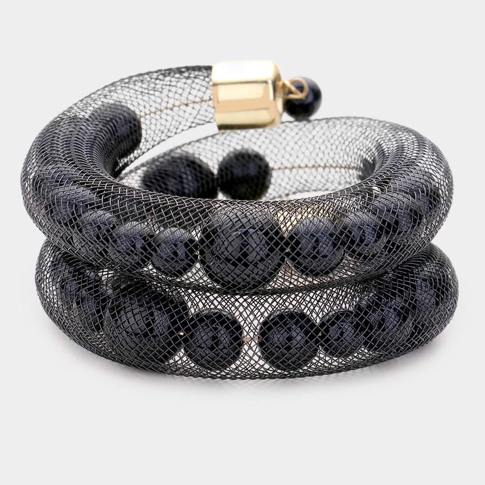 Gold Mesh Tube Pearl Adjustable Bracelet