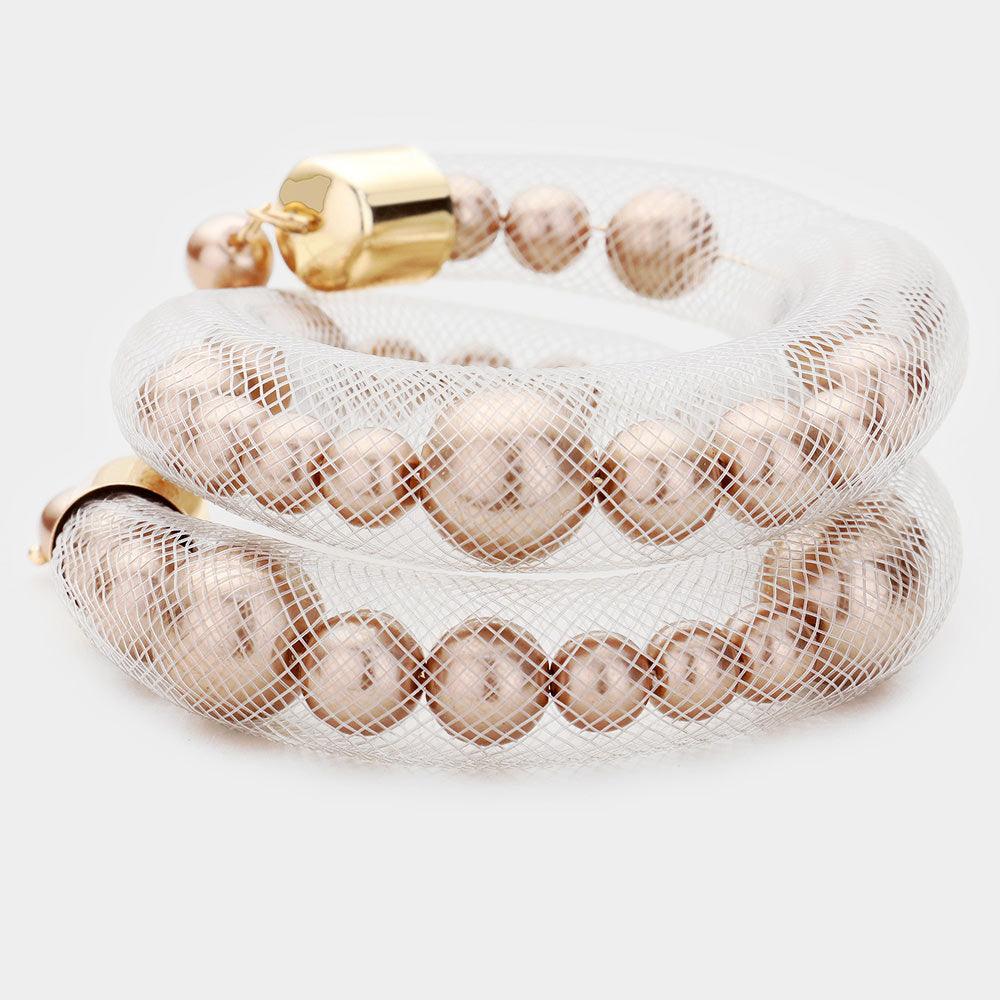 Silver Mesh Tube Pearl Adjustable Bracelet