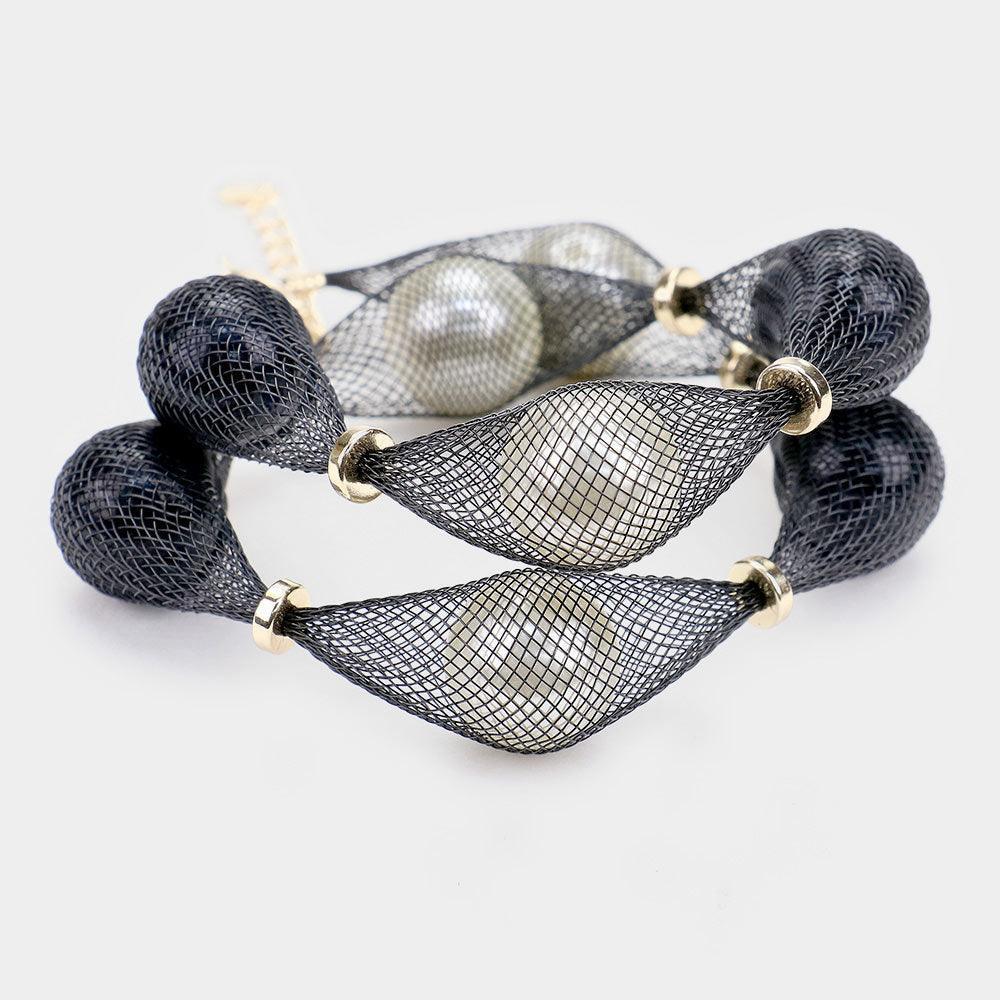 Cream Mesh Tube Pearl Bracelet / Necklace - Jewelry Store by Erik Rayo