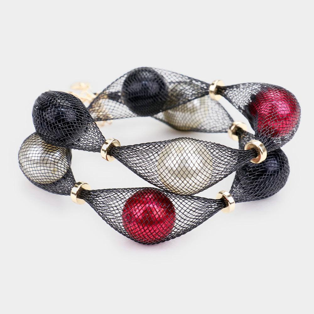 Black Mesh Tube Pearl Bracelet / Necklace - Jewelry Store by Erik Rayo