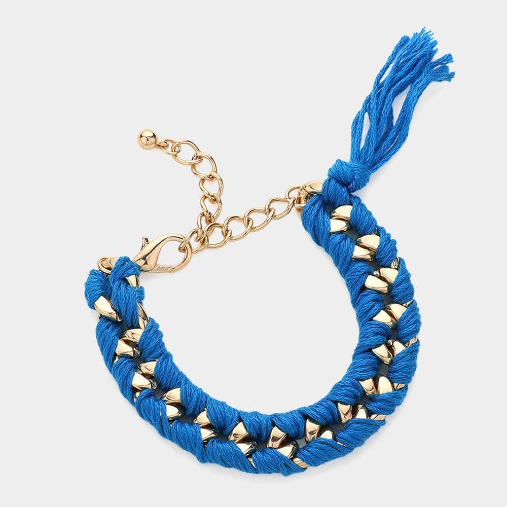Blue String Woven Chain Link Bracelet - Jewelry Store by Erik Rayo