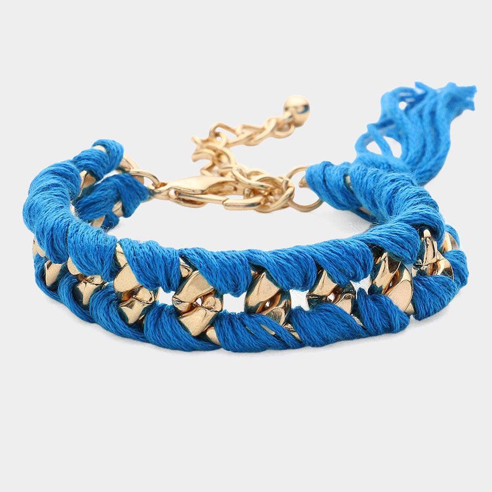 Blue String Woven Chain Link Bracelet - Jewelry Store by Erik Rayo