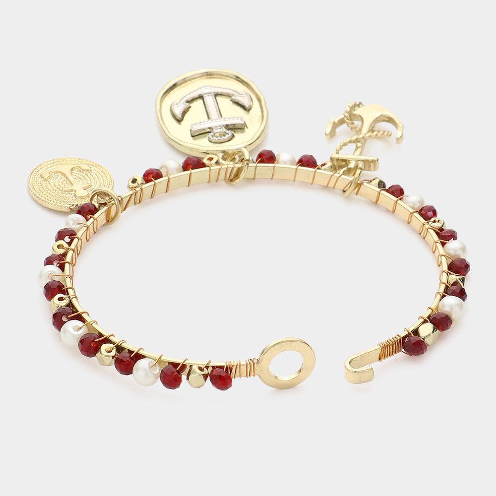 Red Beaded Nautical Anchor Bangle Bracelet - Jewelry Store by Erik Rayo