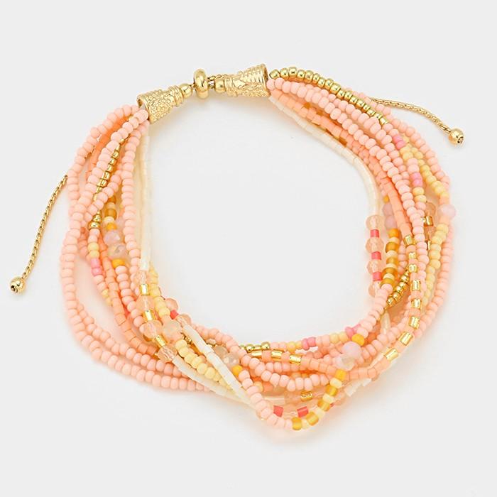 Peach Multistrand boho bead cinch bracelet