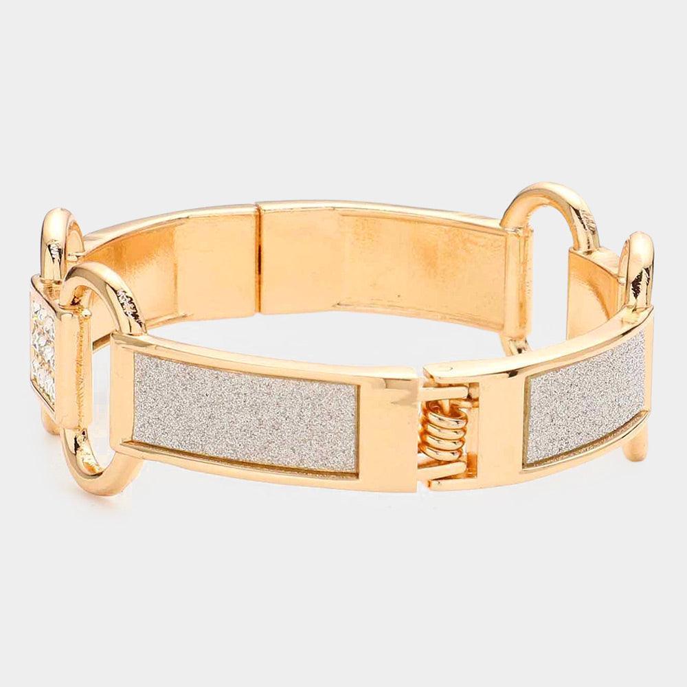 Gold Rhinestone Embellished Glittered Hinged Bracelet - Jewelry Store by Erik Rayo