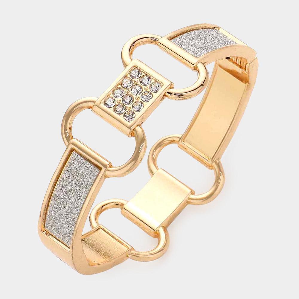 Gold Rhinestone Embellished Glittered Hinged Bracelet - Jewelry Store by Erik Rayo