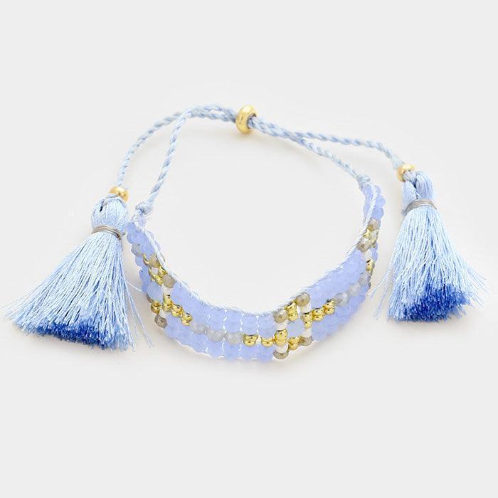 Gold Double tassel beaded cinch bracelet - Jewelry Store by Erik Rayo