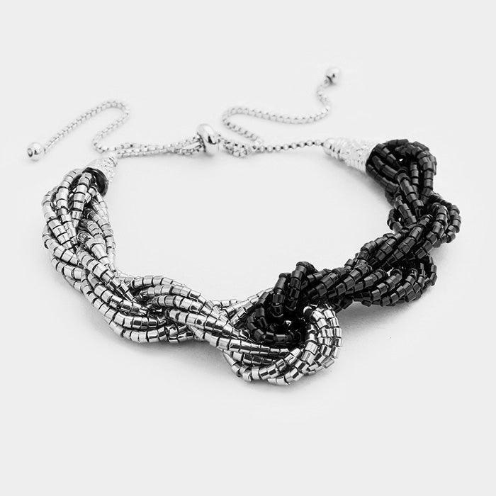 Black Braided Two Tone Beaded Cinch Bracelet - Jewelry Store by Erik Rayo