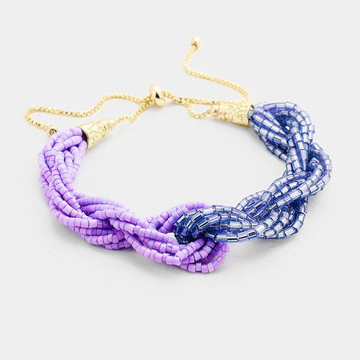 Purple Braided Two Tone Beaded Cinch Bracelet