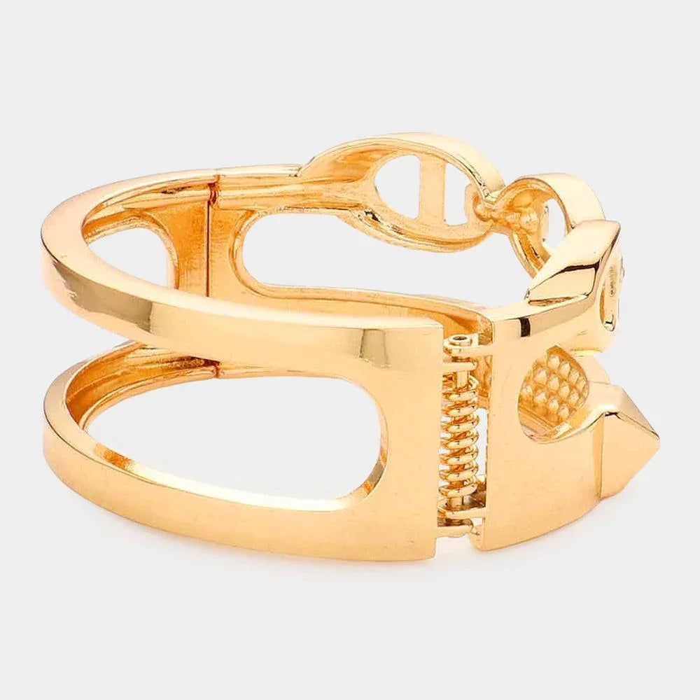 Gold Rhinestone Embellished Split Metal Hinged Bracelet - Jewelry Store by Erik Rayo