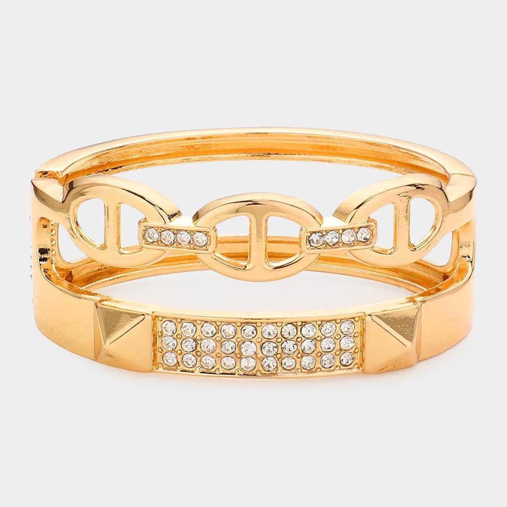 Gold Rhinestone Embellished Split Metal Hinged Bracelet - Jewelry Store by Erik Rayo