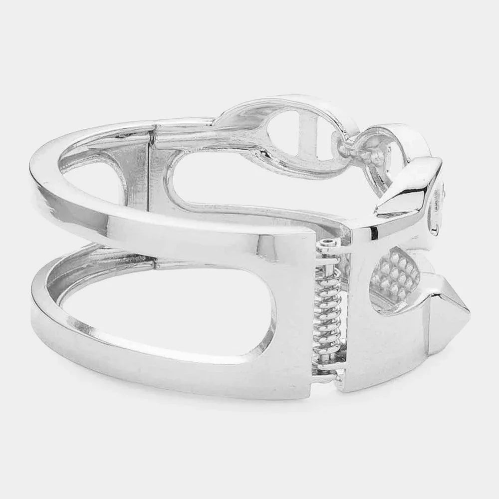Silver Rhinestone Embellished Split Metal Hinged Bracelet - Jewelry Store by Erik Rayo