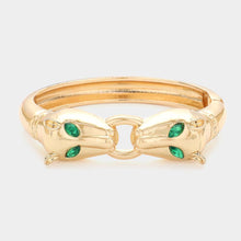 Load image into Gallery viewer, Gold Marquise Stone Pointed Animal Head Hinged Bangle Bracelet
