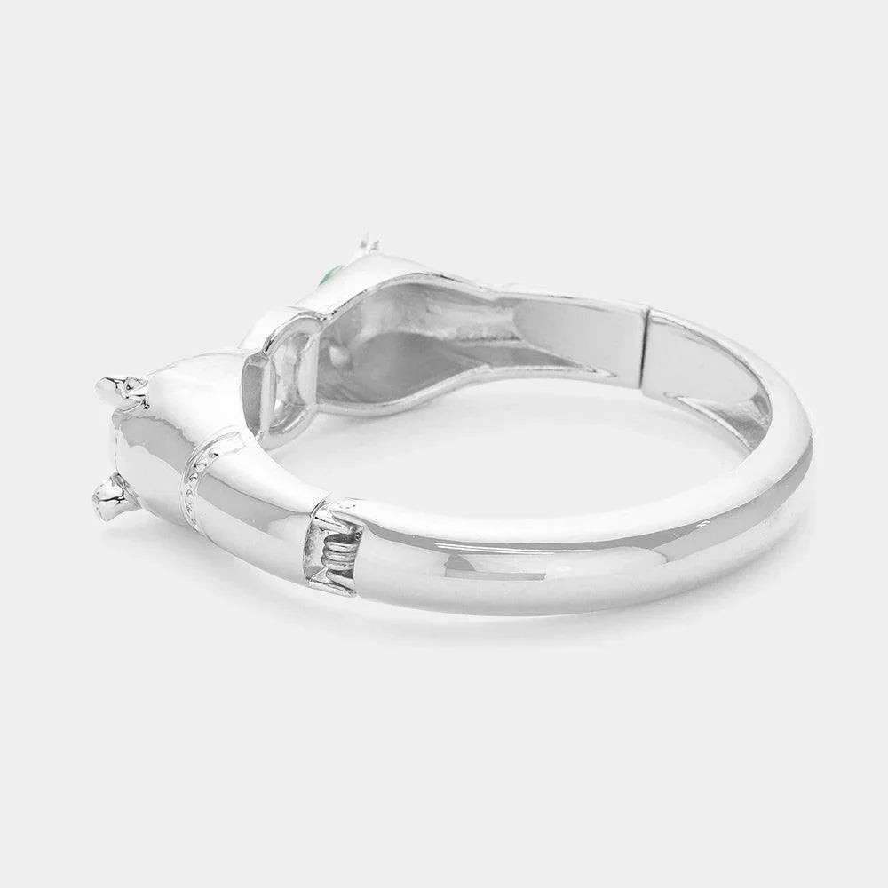 Silver Marquise Stone Pointed Animal Head Hinged Bangle Bracelet - Jewelry Store by Erik Rayo
