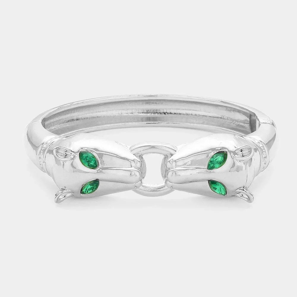 Silver Marquise Stone Pointed Animal Head Hinged Bangle Bracelet - Jewelry Store by Erik Rayo