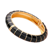 Load image into Gallery viewer, Black Enamel Bamboo Hinged Bangle Bracelet
