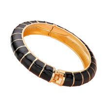 Load image into Gallery viewer, Black Enamel Bamboo Hinged Bangle Bracelet
