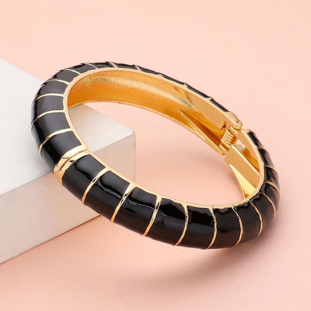 Black Enamel Bamboo Hinged Bangle Bracelet