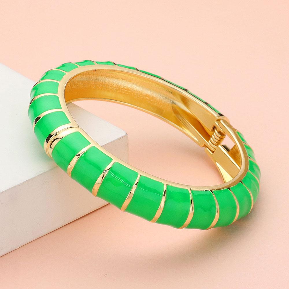 Green Enamel Bamboo Hinged Bangle Bracelet