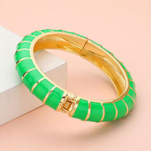 Load image into Gallery viewer, Green Enamel Bamboo Hinged Bangle Bracelet
