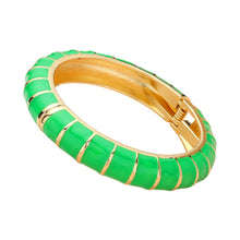 Load image into Gallery viewer, Green Enamel Bamboo Hinged Bangle Bracelet
