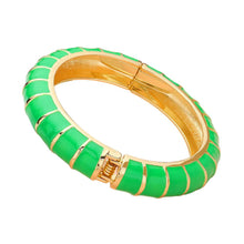 Load image into Gallery viewer, Green Enamel Bamboo Hinged Bangle Bracelet
