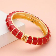 Load image into Gallery viewer, Red Enamel Bamboo Hinged Bangle Bracelet
