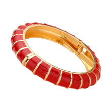 Load image into Gallery viewer, Red Enamel Bamboo Hinged Bangle Bracelet
