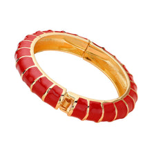 Load image into Gallery viewer, Red Enamel Bamboo Hinged Bangle Bracelet
