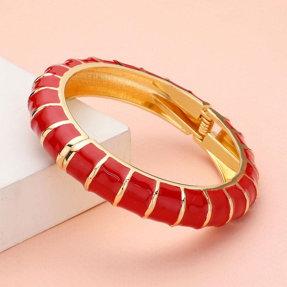 Red Enamel Bamboo Hinged Bangle Bracelet