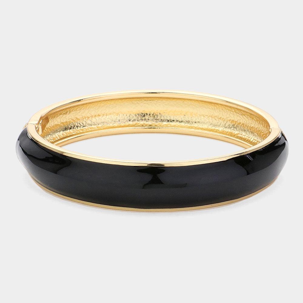 Black Enamel Hinged Bangle Bracelet