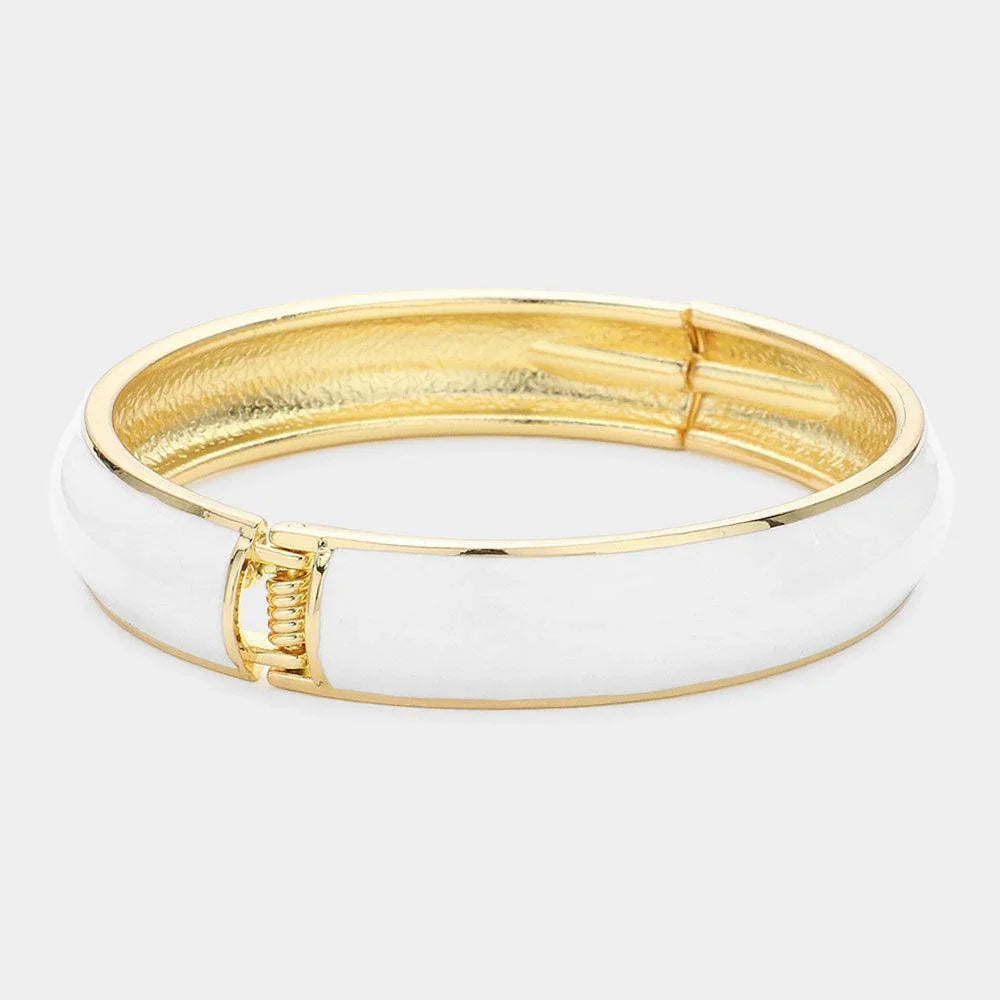 White Enamel Hinged Bangle Bracelet - Jewelry Store by Erik Rayo